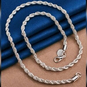 Unisex Sterling Silver 4mm Twisted Rope chain Necklace 22"